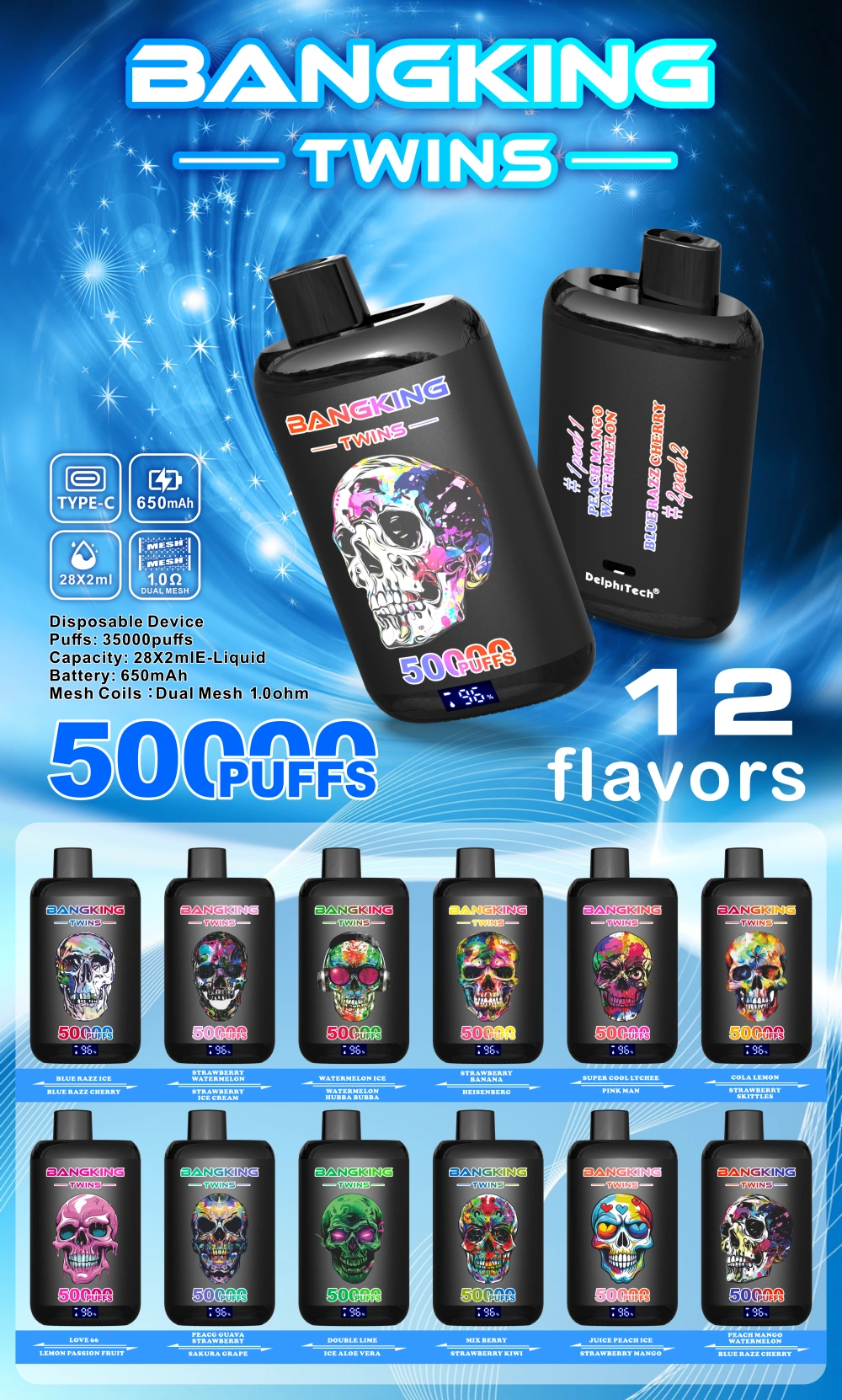 EU Vape Bang King 50000 Trekjes Twins 50k 2 in 1 Wegwerp E Sigaret Levering 3 tot 7 Werkdagen