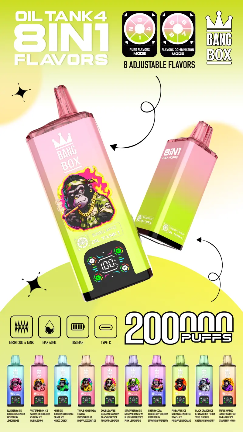 8 in 1 Vape Bang Box 200k Trekjes Wegwerp E Sigaret Groothandel Gratis Verzending