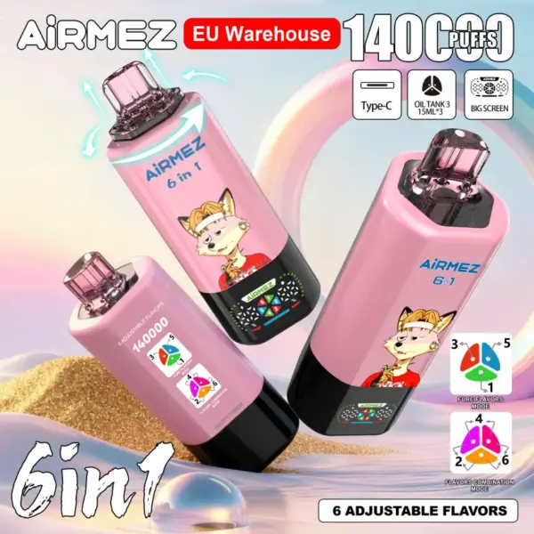 Airmez 140K Puffs Wegwerp Vape 6-in-1 Groothandel 3-7 Werkdagen Verzending EU Magazijn