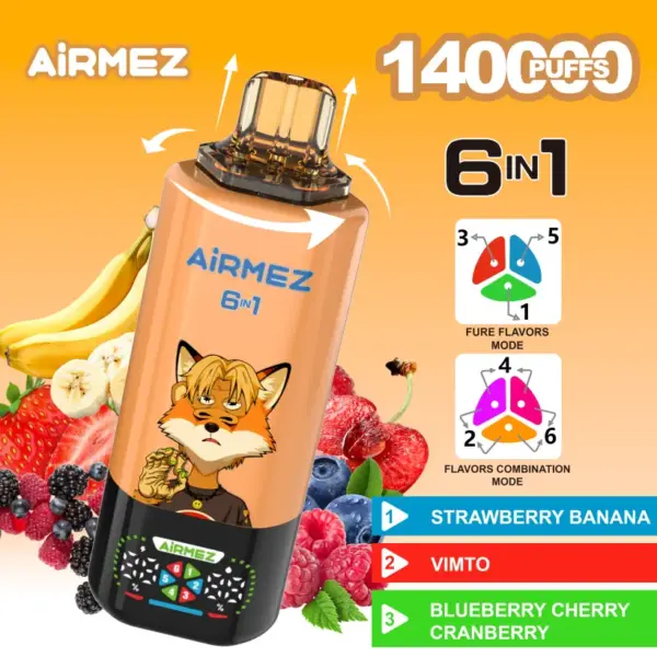 Airmez 140K Puffs Wegwerp Vape 6-in-1 Groothandel 3-7 Werkdagen Verzending EU Magazijn