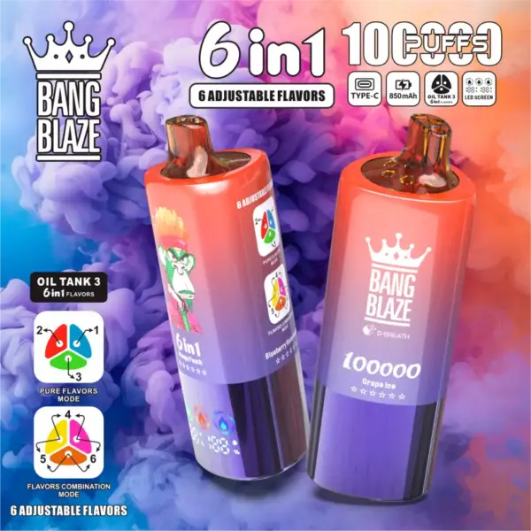 Bang Blaze 100K Puffs 100000 Wegwerp Vape 6 In 1 Gratis Verzending EU Magazijn