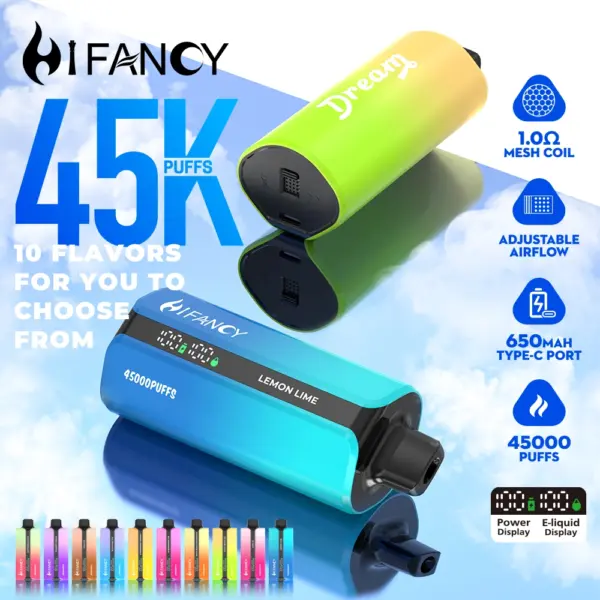 EU Vape Hifancy 45000 Puffs 45K Wegwerp Vape Gratis Verzending Groothandel 10 Smaken