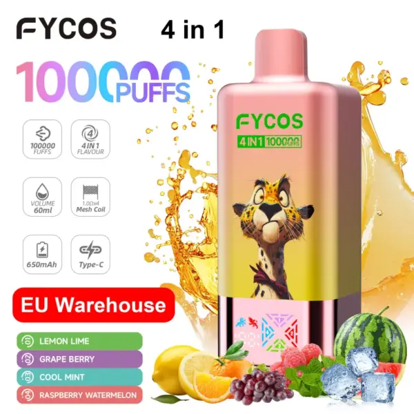 Fycos 100k Puffs 4 in 1 Beste Wegwerp Vape Gratis Verzending 3–7 Werkdagen EU Magazijn