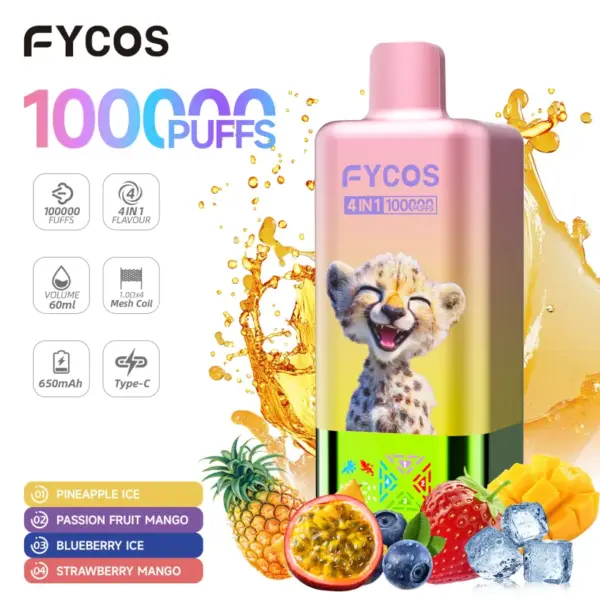 Fycos 100k Puffs 4 in 1 Beste Wegwerp Vape Gratis Verzending 3–7 Werkdagen EU Magazijn