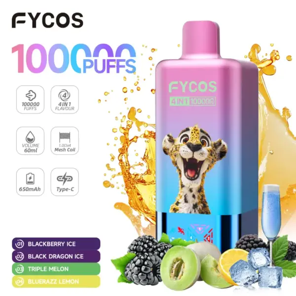 Fycos 100k Puffs 4 in 1 Beste Wegwerp Vape Gratis Verzending 3–7 Werkdagen EU Magazijn