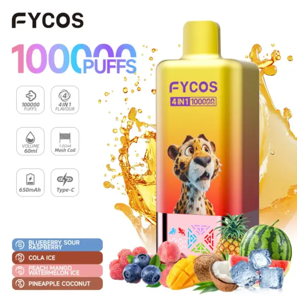 Fycos 100k Puffs 4 in 1 Beste Wegwerp Vape Gratis Verzending 3–7 Werkdagen EU Magazijn