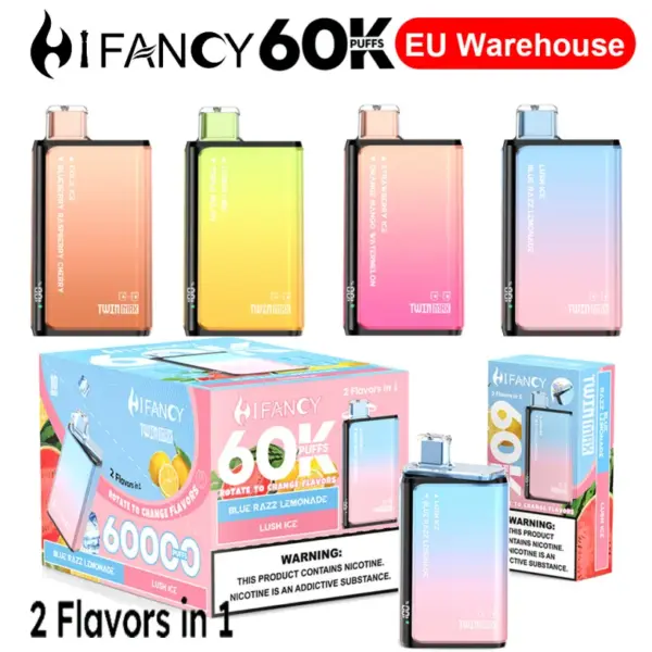 Hifancy 60000 Puffs Wegwerp Vape 2-in-1 Twin Max Gratis Verzending EU Magazijn