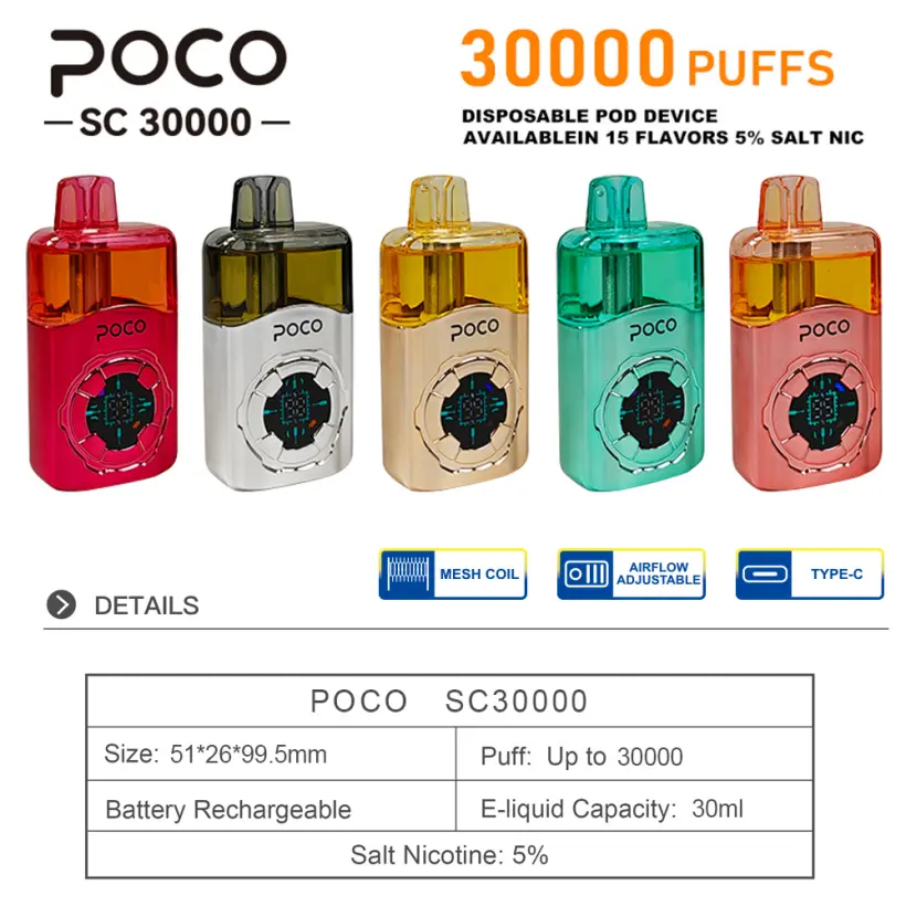 Puff 30K Vape POCO SC 30000 Puffs Wegwerp Vape Gratis Verzending EU Magazijn