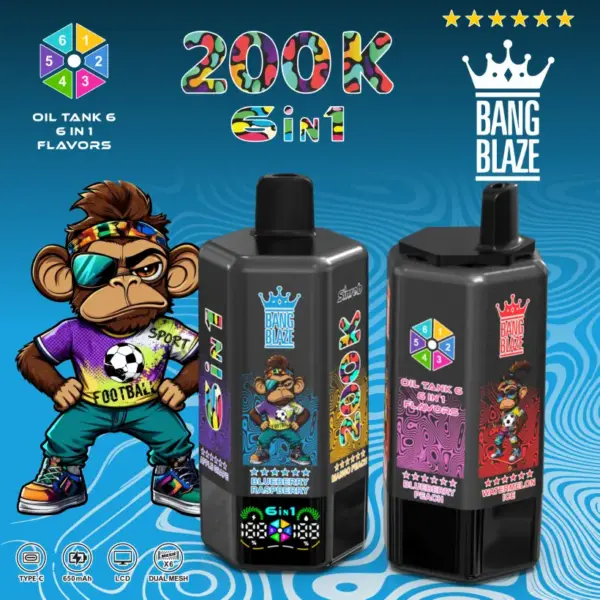Bang Blaze 200k Puffs 6 in 1 Wegwerp Vape met Lange Levensduur 200000 Gratis Verzending