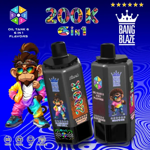 Bang Blaze 200k Puffs 6 in 1 Wegwerp Vape met Lange Levensduur 200000 Gratis Verzending