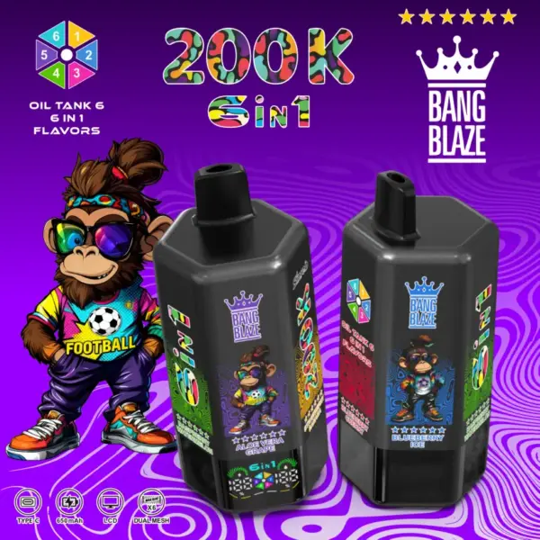 Bang Blaze 200k Puffs 6 in 1 Wegwerp Vape met Lange Levensduur 200000 Gratis Verzending