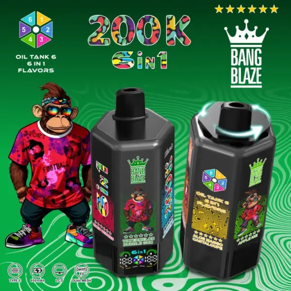 Bang Blaze 200k Puffs 6 in 1 Wegwerp Vape met Lange Levensduur 200000 Gratis Verzending