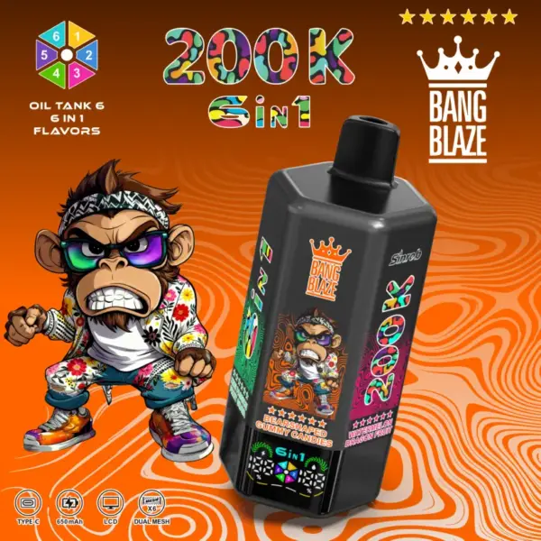 Bang Blaze 200k Puffs 6 in 1 Wegwerp Vape met Lange Levensduur 200000 Gratis Verzending