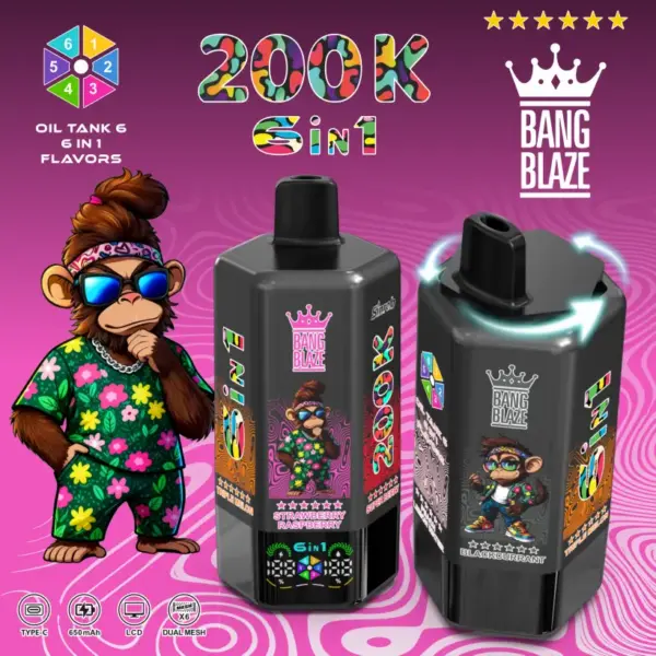 Bang Blaze 200k Puffs 6 in 1 Wegwerp Vape met Lange Levensduur 200000 Gratis Verzending