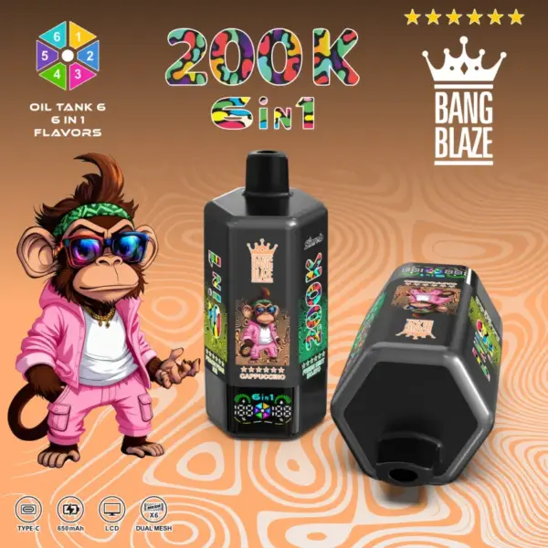 Bang Blaze 200k Puffs 6 in 1 Wegwerp Vape met Lange Levensduur 200000 Gratis Verzending