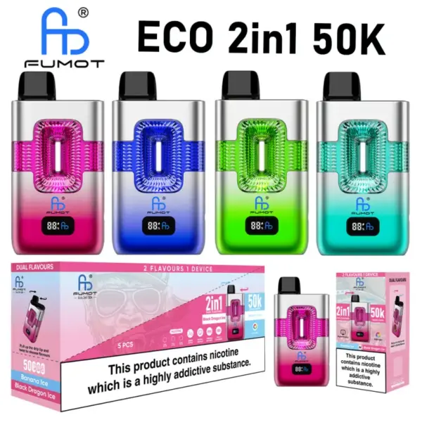 Fumot 50k Puffs 2 in 1 Crystal Wegwerp Vape Randm 50000 Gratis Verzending