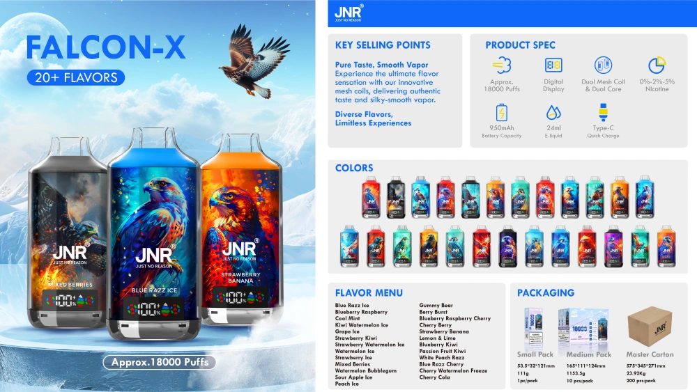 JNR 18000 Trekjes Falcon X 18k Crystal Wegwerp Vape Gratis Verzending EU Magazijn