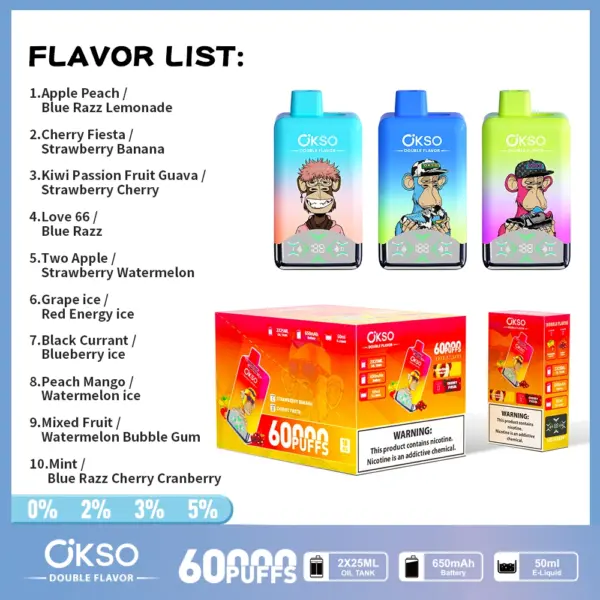 OKSO 60000 Puffs Dubbele Smaak 2 in 1 Wegwerp Vape Gratis Verzending EU Magazijn