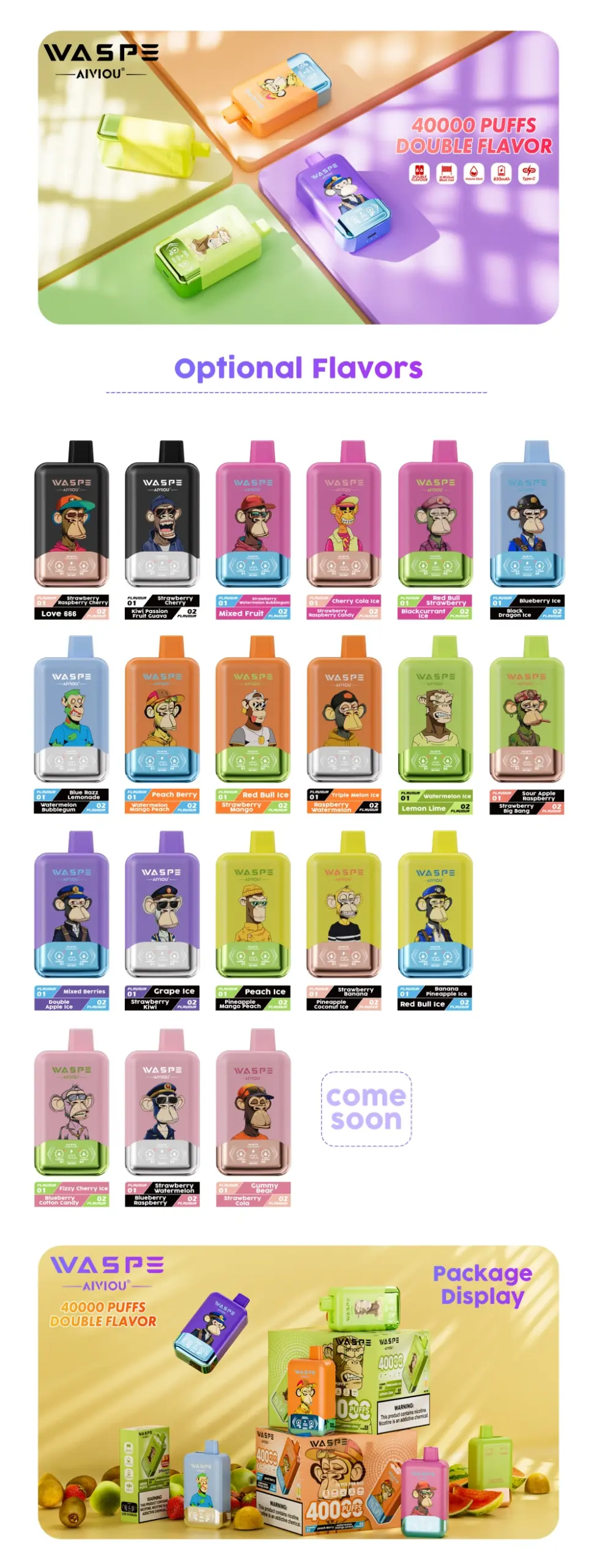 Puff 40K EU WASPE 40000 trekjes dubbele smaak 2 in 1 wegwerp vape gratis verzending