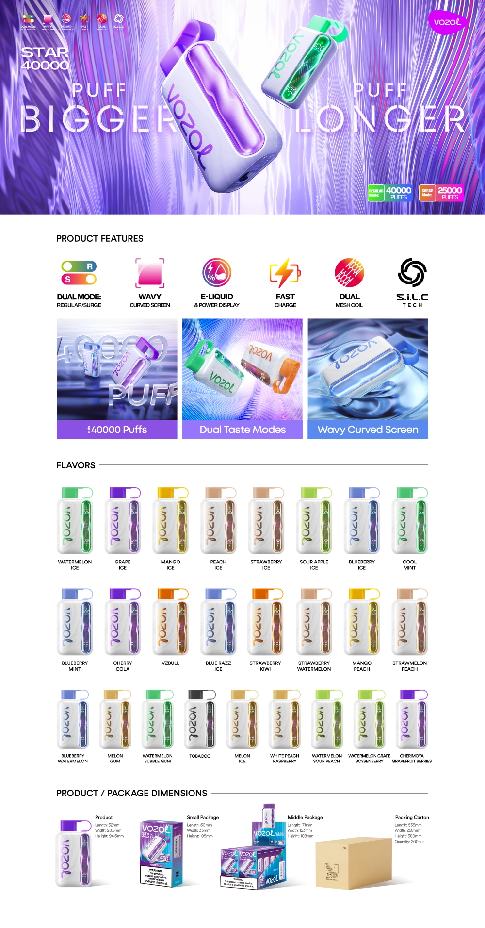 Vozol Star 40000 Puffs 40K Wegwerp Vape Winkel Gratis Verzending