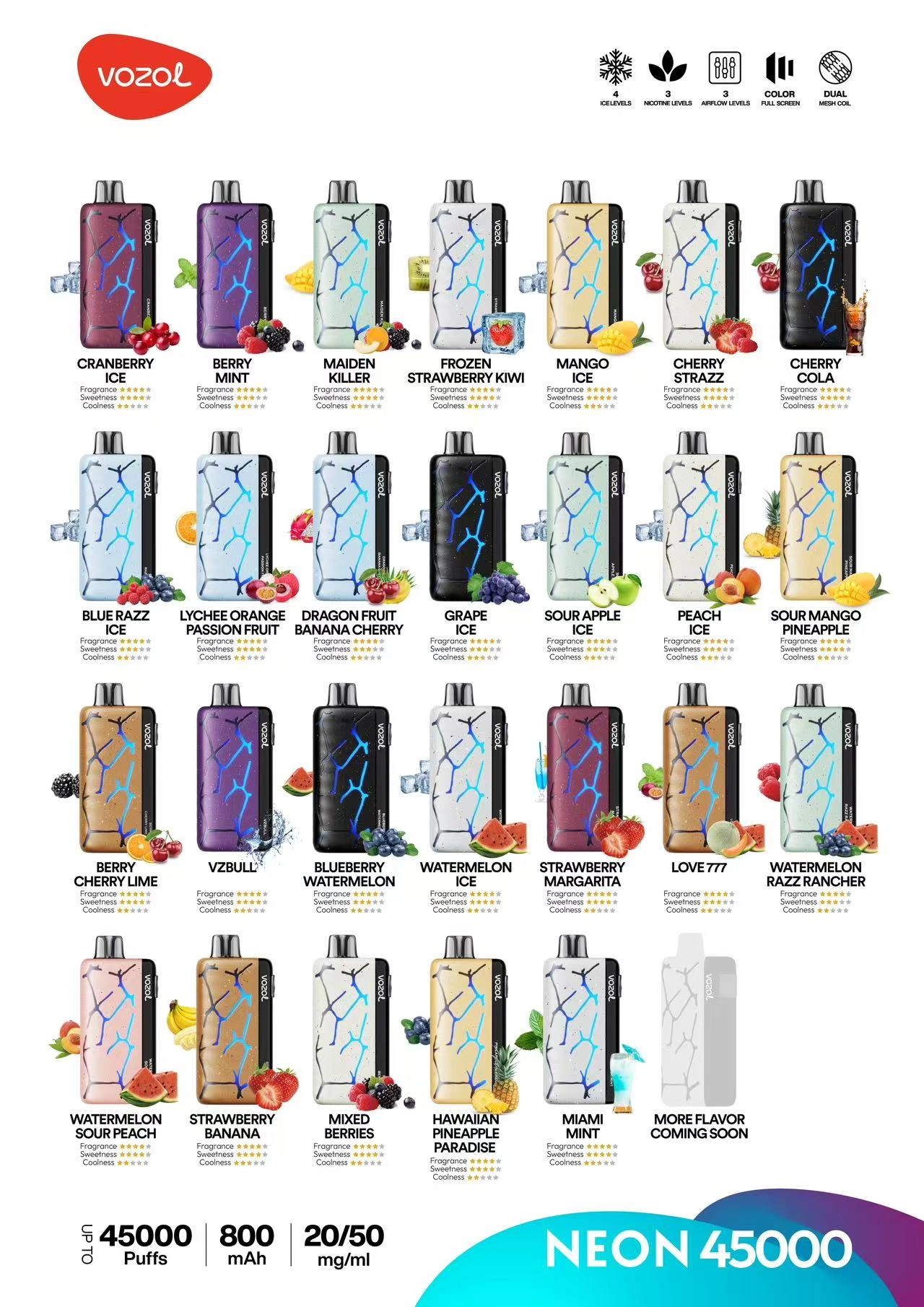 Vozol Neon 45000 Trekjes 45k Ice Control Wegwerp Vape EU Magazijn