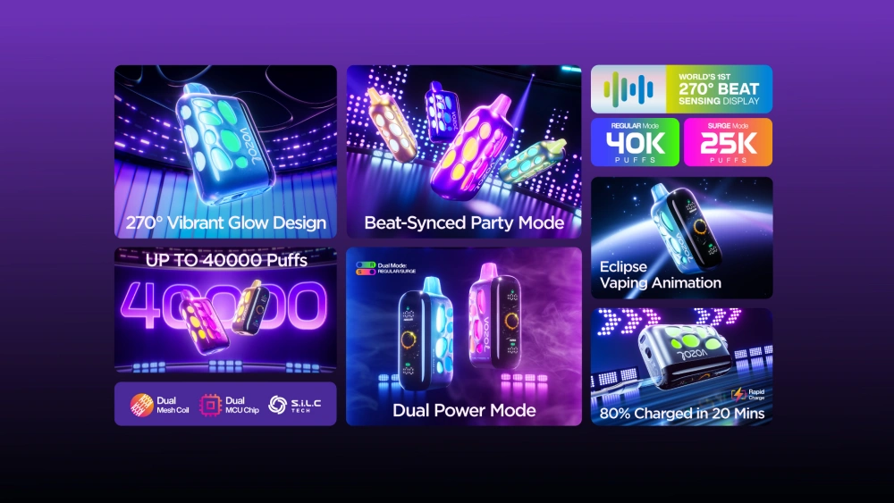 Vozol Rave 40000 Puffs 40K Wegwerp Vape Dual Power Modus Gratis Verzending EU Magazijn