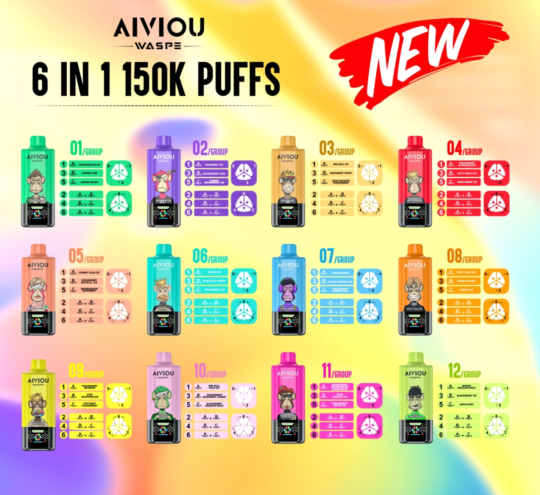 WASPE 150000 Puffs AIVIOU Wegwerp Vape 6-in-1 Groothandel Gratis Verzending EU Magazijn