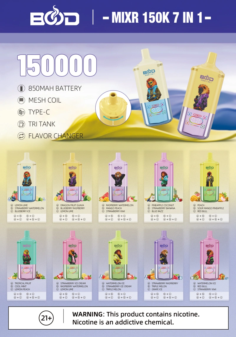 BOOD 150K Trekjes MIXR 7 In 1 Smaken Wegwerp Vape Groothandel Gratis Verzending