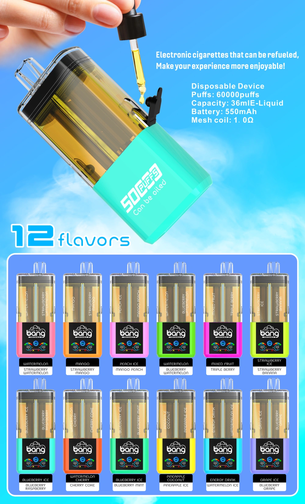 Bang 60000 Puffs 60K 2 In 1 Oplaadbare Crystal Wegwerp Vape 2 X 10 Ml E Liquid