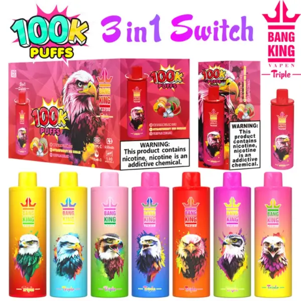Bang King 100000 Puffs 100K Wegwerp Vape 3 in 1 Triple Smaken Gratis Verzending Groothandel