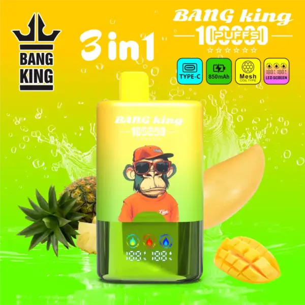 Bang King 100k Trekjes 3 In 1 Slim Scherm Wegwerp Vape Groothandel Gratis Verzending