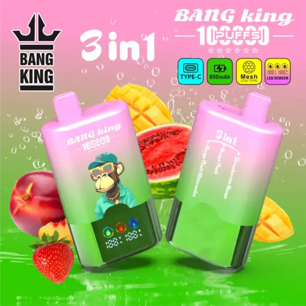 Bang King 100k Trekjes 3 In 1 Slim Scherm Wegwerp Vape Groothandel Gratis Verzending