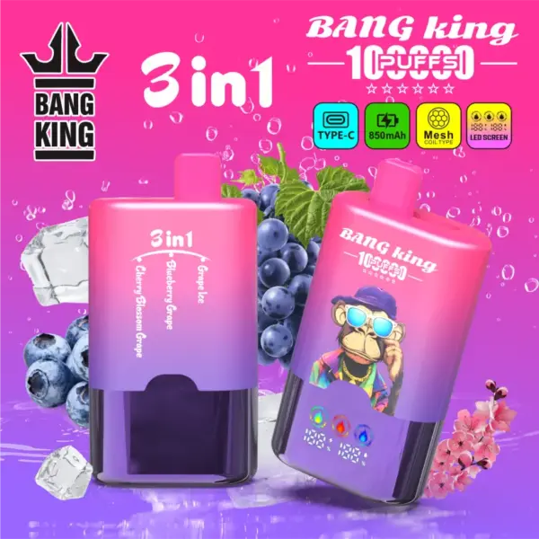 Bang King 100k Trekjes 3 In 1 Slim Scherm Wegwerp Vape Groothandel Gratis Verzending