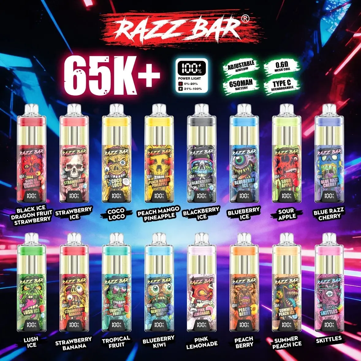 EU Magazijn Razz Bar 65k+ Puffs Kristal Wegwerp Vape 65000 Groothandel Gratis Verzending