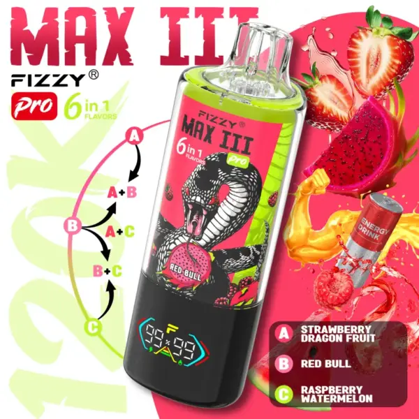 Fizzy 120k Puffs 6-in-1 Max III Pro Beste Wegwerp Vape 120000 Gratis Verzending EU Magazijn
