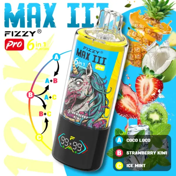 Fizzy 120k Puffs 6-in-1 Max III Pro Beste Wegwerp Vape 120000 Gratis Verzending EU Magazijn