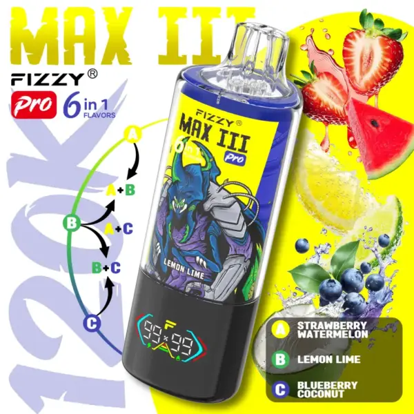 Fizzy 120k Puffs 6-in-1 Max III Pro Beste Wegwerp Vape 120000 Gratis Verzending EU Magazijn