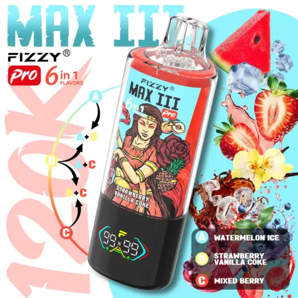 Fizzy 120k Puffs 6-in-1 Max III Pro Beste Wegwerp Vape 120000 Gratis Verzending EU Magazijn
