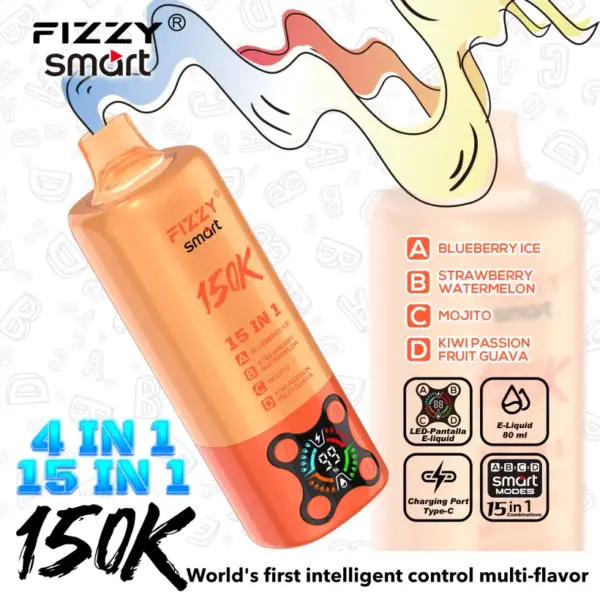 Fizzy 150k Puffs 15 in 1 Smaken Wegwerp Vape 150000 Gratis Verzending EU Magazijn