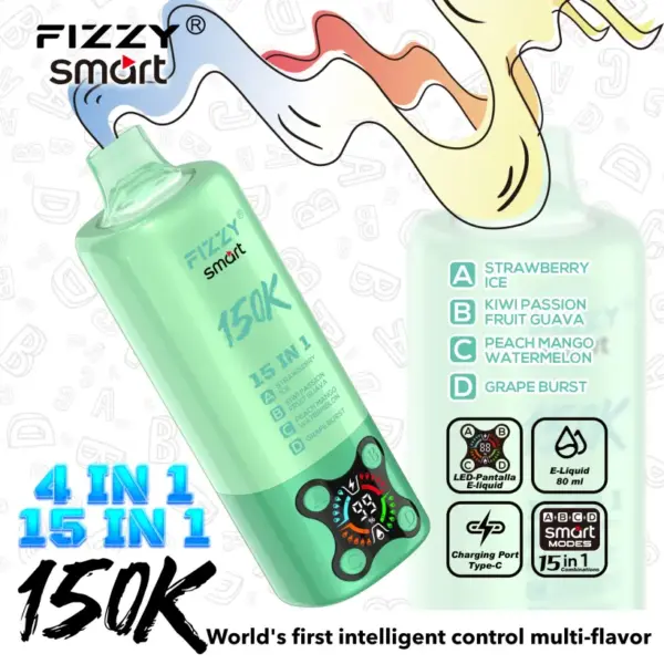 Fizzy 150k Puffs 15 in 1 Smaken Wegwerp Vape 150000 Gratis Verzending EU Magazijn