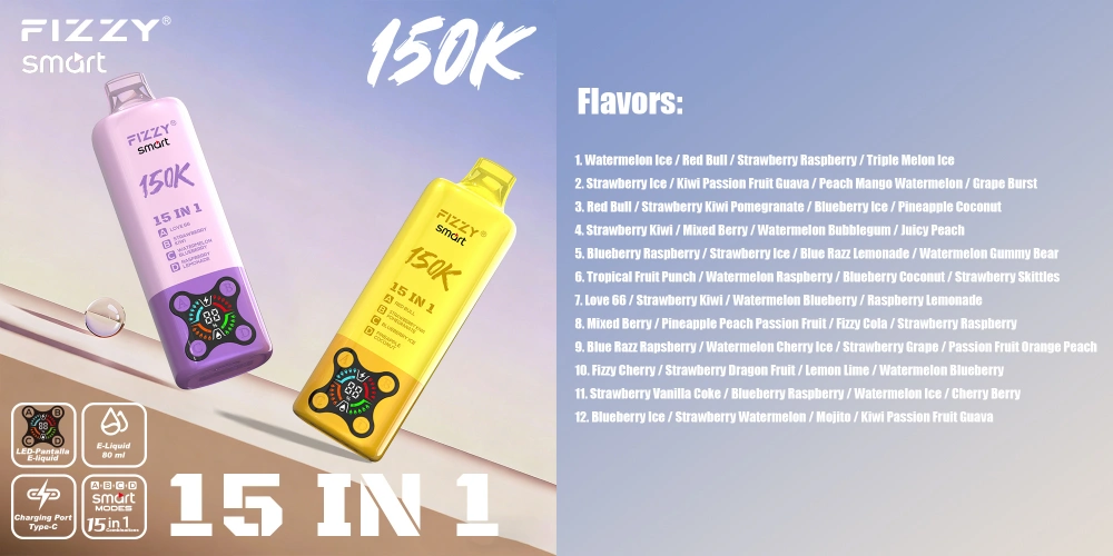 Fizzy 150k Puffs 15 in 1 Smaken Wegwerp Vape 150000 Gratis Verzending EU Magazijn