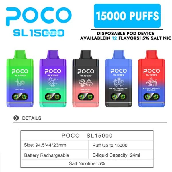 POCO SL 15000 Puffs Wegwerpvape Groothandel Gratis Verzendig EU Magazijn
