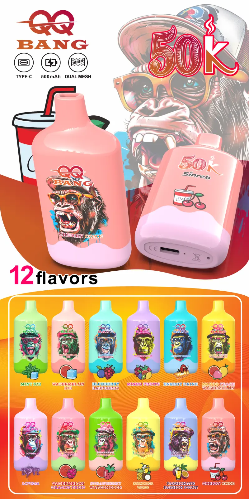 QQ Bang 50000 Puffs 50k Goedkope Wegwerp Vape Prijs Groothandel Gratis Verzending