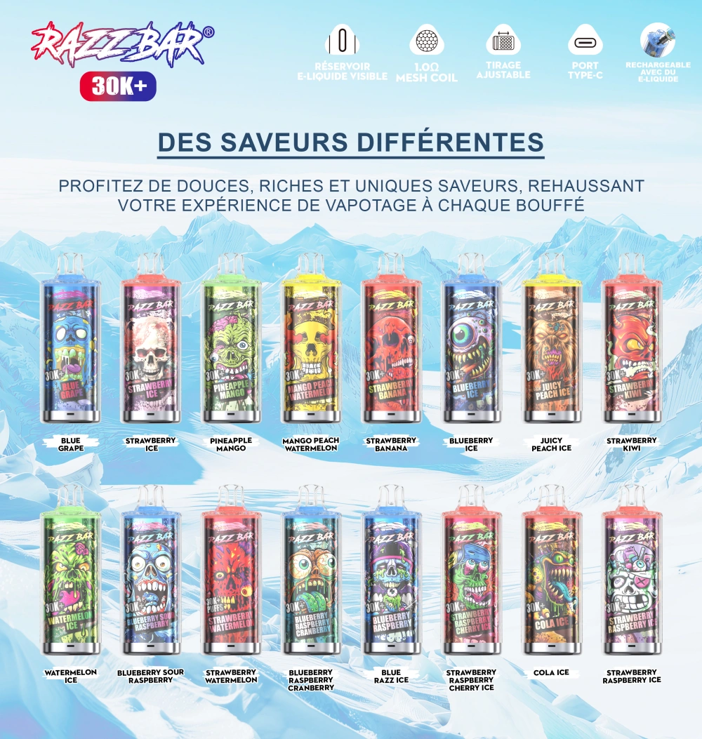 Puff 30000 Razz Bar 30k Puffs TPD Wegwerpvape Groothandel Navulbaar Met 20ml E Liquid Gratis Verzending Vanuit EU