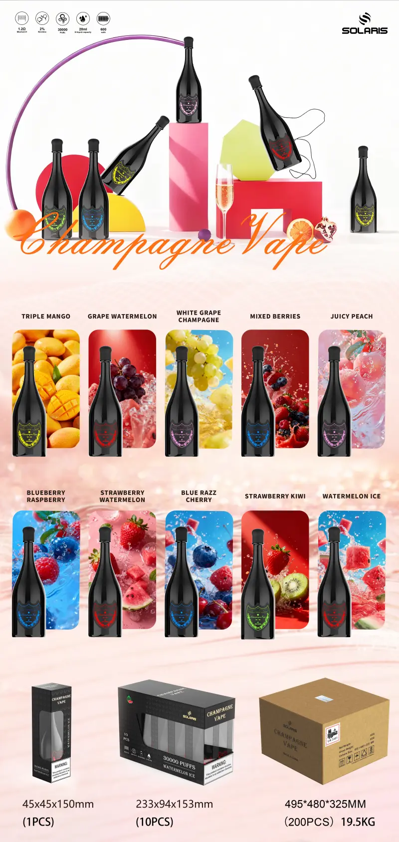 Solaris Champagne 30k Puffs 30000 Wegwerp Vape Pen Gratis Verzending EU Magazijn