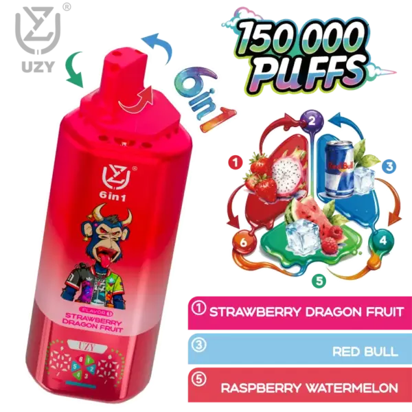 UZY 150K Puffs 6 in 1 Smaken Wegwerp Vape 150000 Gratis Verzending EU Magazijn