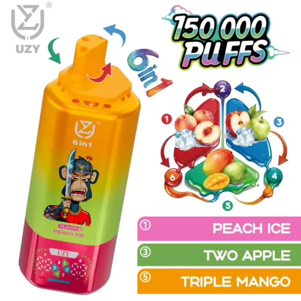 UZY 150K Puffs 6 in 1 Smaken Wegwerp Vape 150000 Gratis Verzending EU Magazijn