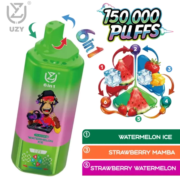 UZY 150K Puffs 6 in 1 Smaken Wegwerp Vape 150000 Gratis Verzending EU Magazijn
