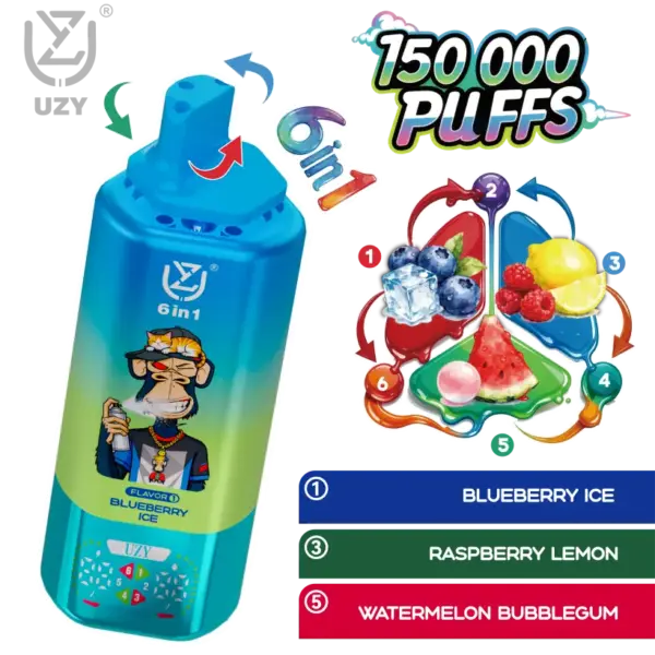 UZY 150K Puffs 6 in 1 Smaken Wegwerp Vape 150000 Gratis Verzending EU Magazijn