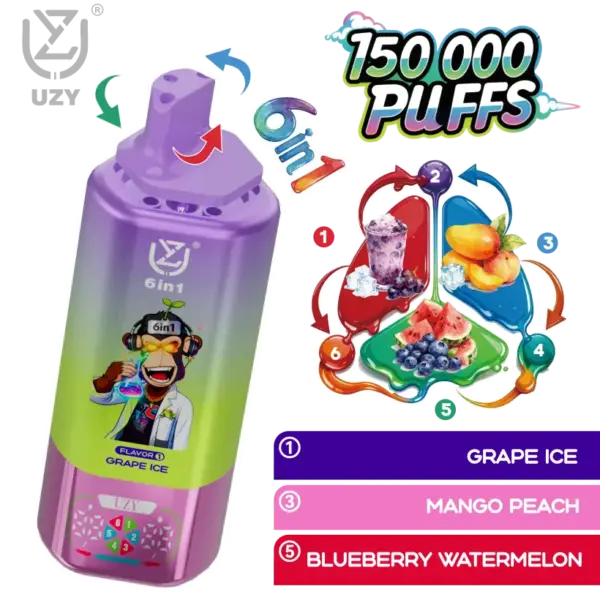 UZY 150K Puffs 6 in 1 Smaken Wegwerp Vape 150000 Gratis Verzending EU Magazijn